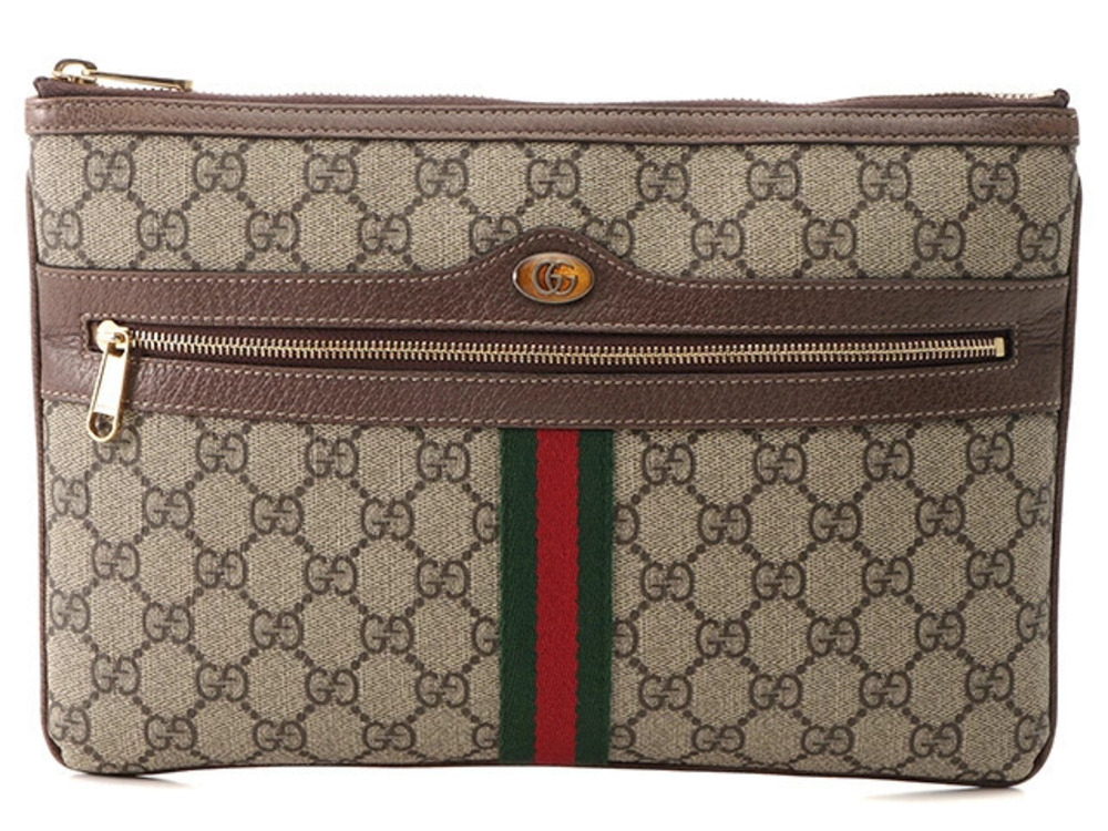 Gucci Ophidia GG Supreme Clutch Bag Beige Cream Leather
